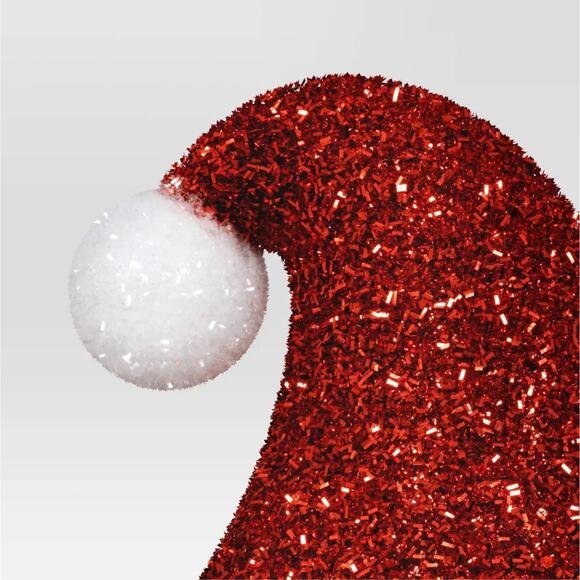 Tinsel Floppy Santa Claus Hat Christmas Tree Topper 10" Shimmer Holiday RedWhite - Picture 4 of 4